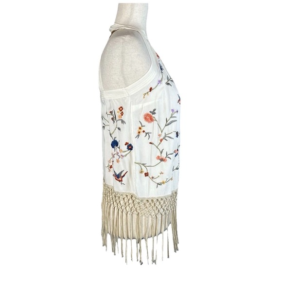 Anthropologie Embroidered Halter Top Sz2 Gatsby Fringe Boho Festival Tank Hippie - Picture 4 of 7